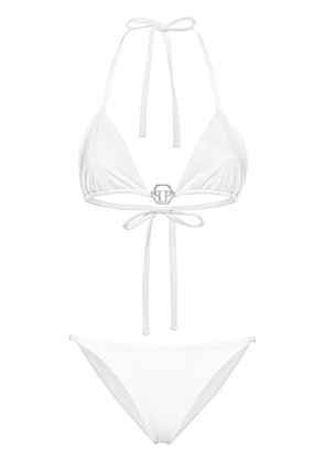 Philipp Plein logo-plaque triangle bikini set - White