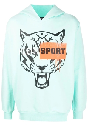 Plein Sport tiger-motif long-sleeved hoodie - Green