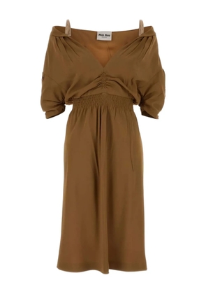Miu Miu gathered V-neck midi dress - Brown