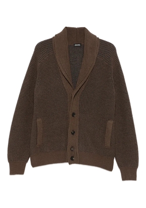Zegna shawl-collar waffle-knit cardigan - Brown