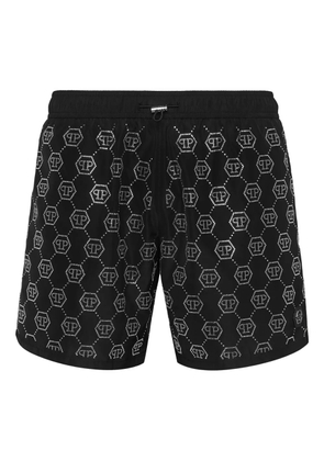Philipp Plein crystal-monogram swim shorts - Black
