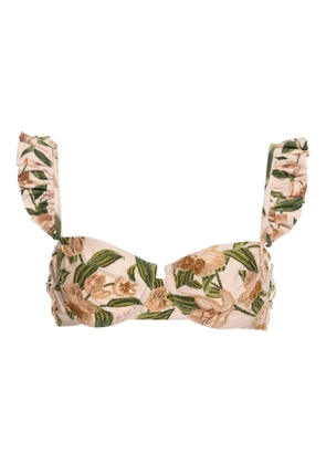 Agua By Agua Bendita ruffled floral bikini top - Neutrals