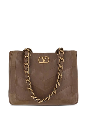 Valentino Garavani chevron-patchwork chain leather tote bag - Brown
