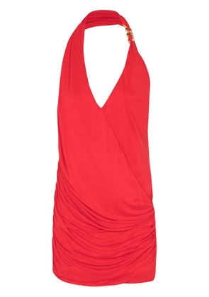 Balmain draped halterneck mini dress - Red