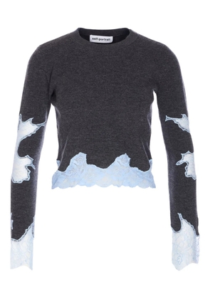 Self-Portrait lace-detail long-sleeve top - Grey