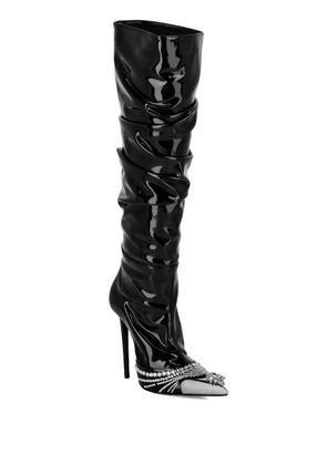 Philipp Plein crystal-embellished patent leather boots - Black