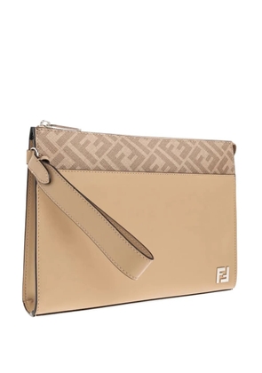 FENDI FF appliqué leather clutch bag - Neutrals