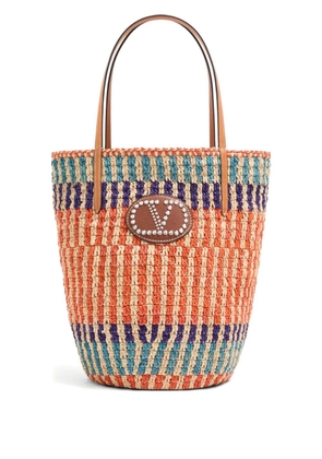 Valentino Garavani VLogo raffia striped tote bag - Orange