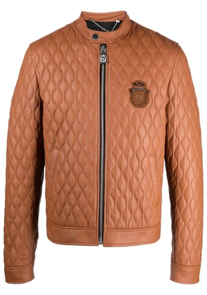 Billionaire crest-motif quilted leather jacket - Brown
