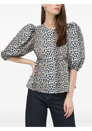 Notes du Nord puff-sleeve leopard-print top - White