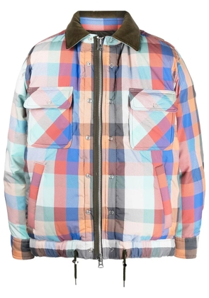 sacai check-pattern zip-up bomber jacket - Blue