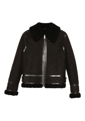 Gucci shearling-collar leather jacket - Brown