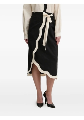 NEVER FULLY DRESSED scallop-hem tie-waist midi skirt - Black