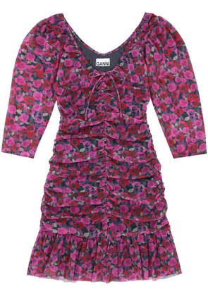 GANNI ruched mesh minidress - Pink