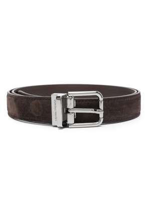 Dolce & Gabbana logo-engraved buckle suede belt - Brown