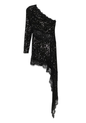 NISSA lace-insert sequined mini dress - Black