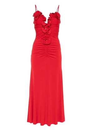 NISSA floral-appliqué midi dress - Red