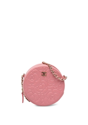 CHANEL Pre-Owned 2019 CC Embossed Caviar Camellia Round Clutch With Chain crossbody bag - Pink
