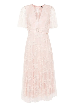 NISSA lace-overlay pleated dress - Pink