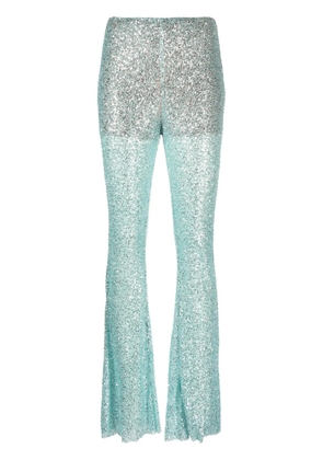 Self-Portrait sequin-embellished mesh trousers - Blue