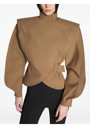 Mugler draped-shoulder jacket - Brown
