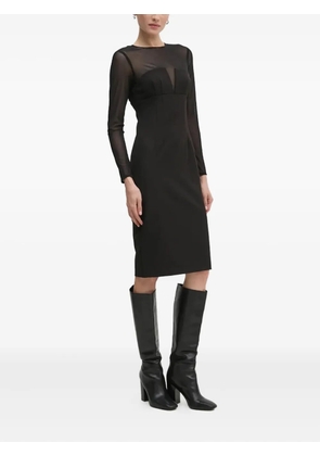 Sandro Ferrone mesh-panel long-sleeve midi dress - Black