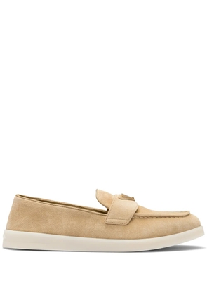 Prada triangle-logo suede loafers - Neutrals