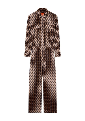 La DoubleJ Aviator fish-print collared jumpsuit - Blue