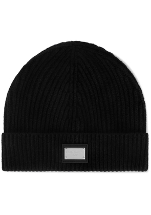 Dolce & Gabbana logo-tag cashmere-wool beanie - Black