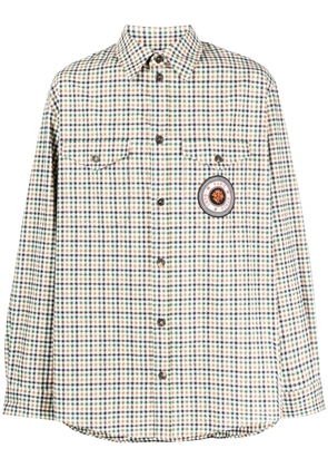 Kenzo checked logo-patch shirt - Brown