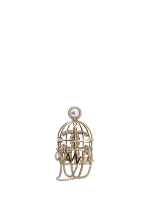 CHANEL Pre-Owned 2024 CC Gold Plated Faux Pearl and Rhinestones Logo Birdcage Brooch costume brooch