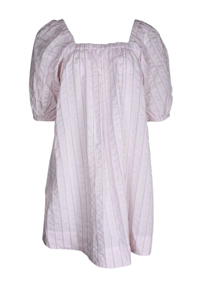 GANNI striped balloon-sleeve mini dress - Pink