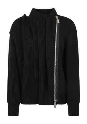 sacai ribbed-knit zip-front cardigan - 001 BLACK