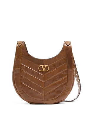 Valentino Garavani chevron-pattern stud-detail shoulder bag - Brown