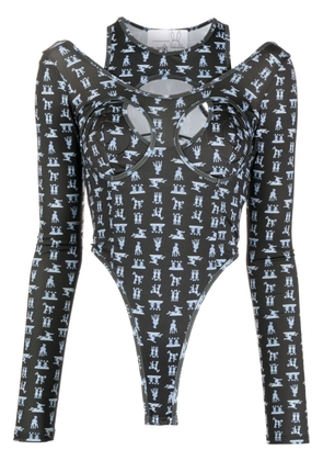 Natasha Zinko cut-out bunny motif bodysuit top - Black