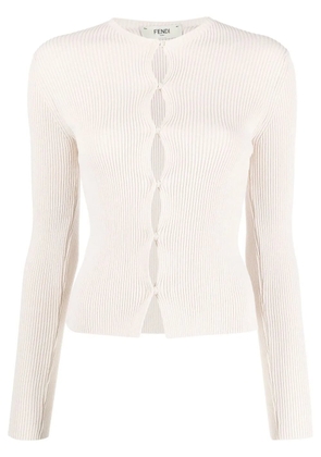 FENDI ribbed-knit cotton-blend cardigan - Neutrals
