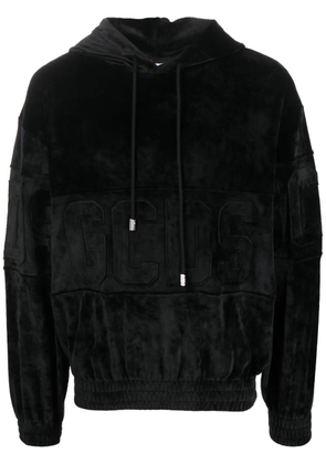 GCDS logo-patch velvet hoodie - Black