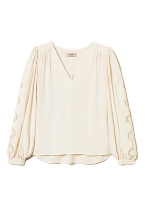 TWINSET embroidered puff-sleeve blouse - Neutrals