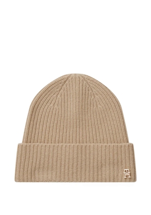 Tommy Hilfiger logo-plaque cashmere beanie - Neutrals