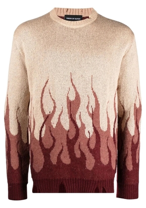 Vision Of Super flame-print distressed-finish jumper - Neutrals