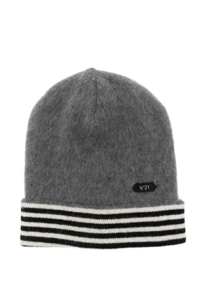 Nº21 striped-trim beanie - Grey