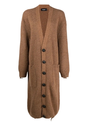 DSQUARED2 extra-long distressed knitted cardigan - Brown