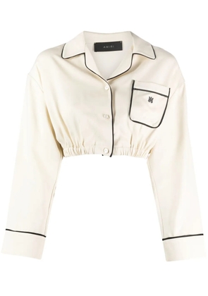 AMIRI logo-embroidered satin-finish cropped shirt - Neutrals