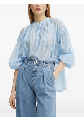 ERMANNO FIRENZE lace-trimmed balloon-sleeve top - Blue