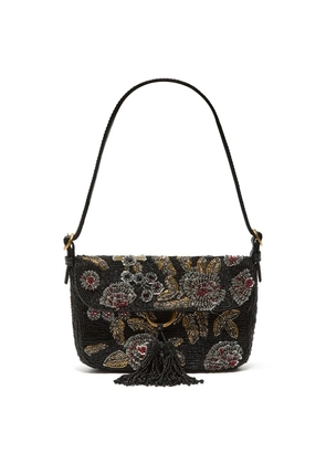 MALIPARMI beaded floral-pattern shoulder bag - Black