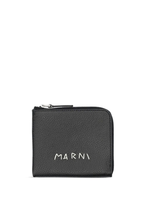 Marni logo-stitch zipped leather wallet - Black