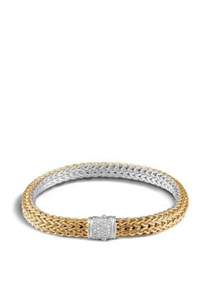 John Hardy 18K Yellow Gold and Silver Classic Chain Reversible Bracelet with Diamond Pave Clasp