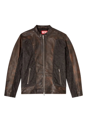 Diesel L-Krill-Dnm panelled leather jacket - Brown