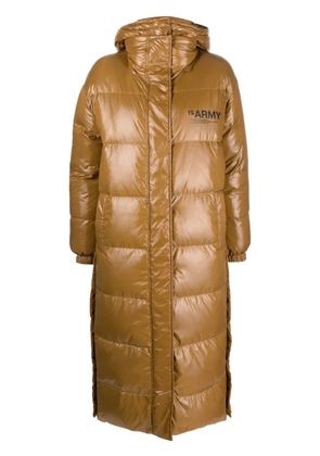 Yves Salomon logo-print padded down coat - Brown