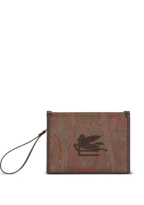 ETRO Arnica Pegaso-embroidered clutch bag - Brown